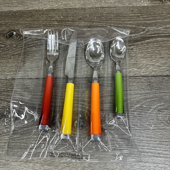 Fiesta Ware 4 Piece Flatware Serving Set Multi Color Fork Spoon Knife - Picture 1 of 5